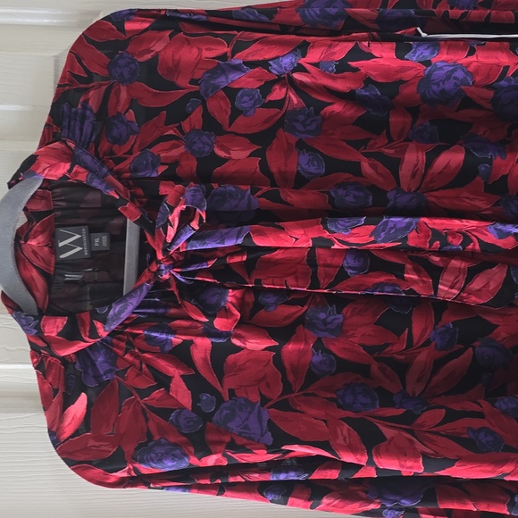 WORTHINGTON WOMEN'S PETITE SIZE RED & PURPLE FLORAL BLOUSE SIZE PXL - Picture 2 of 16
